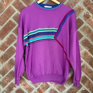 Vtg St‎ Croix Shop Purple Sweater Mens Size Large 80s Retro Colorfu Crewneck